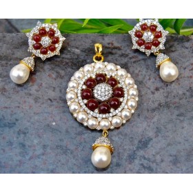 American Diamond Pearl Kota Pendant Set 